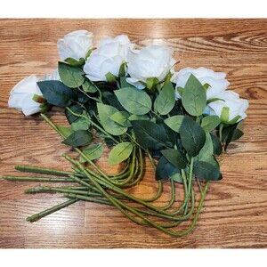12 Artificial Cream White Roses with Stems
